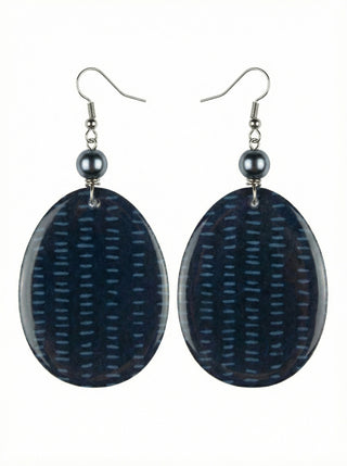 Dark Blue Oval Earrings - Ila