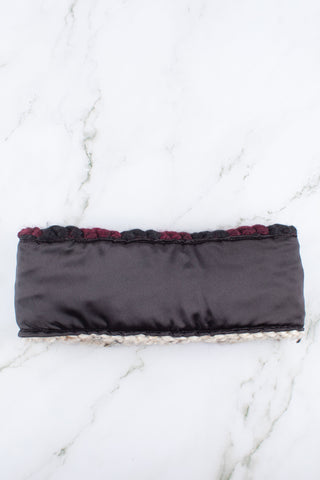Satin lined winter headband in buffalo plaid. Red and Black.