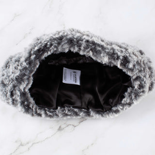 Faux Fur Satin Lined Winter Headband in Black and Gray