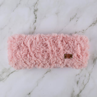 Faux fur satin lined winter headband in pink
