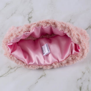 Faux fur satin lined winter headband in pink