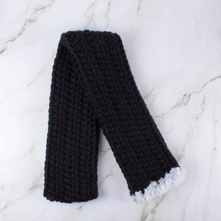 Faux Fur Trimmed Scarf | Black  with White Faux Fur