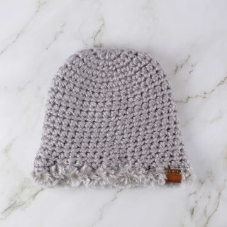 Satin Lined Winter Hat - Faux Fur Trim - Gray
