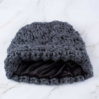 Satin Lined Ponytail Beanie | Messy Bun Hat in Charcoal