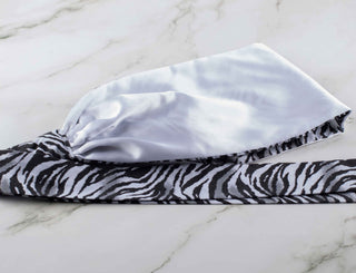 Satin lined headband in white and black - White Tiger Print.