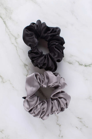 Silk Scrunchies Set | Black and Gray