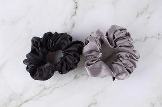 Silk Scrunchies Set - Black and Gray