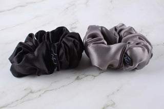 Silk Scrunchies Set - Black and Gray