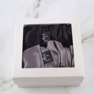 Silk Scrunchies Set - Black and Gray