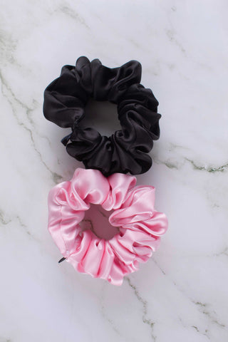 Silk Scrunchies Set | Black and Pink
