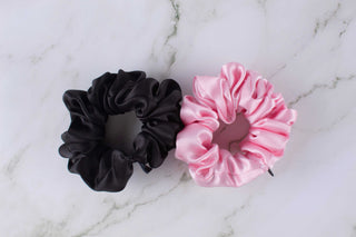 Silk Scrunchies Set | Black and Pink