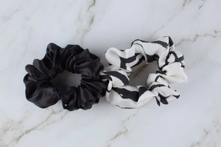 Silk Scrunchies Set - Black and Zebra Print