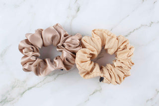 Silk Scrunchies Set - Taupe, Tan | Beige | Striped
