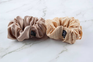 Silk Scrunchies Set - Taupe, Tan | Beige | Striped